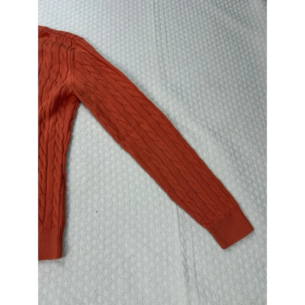 LACOSTE V-Neck Cable Knit Sweater Long Sleeve Preppy Croc | Orange | EU 38 US XS